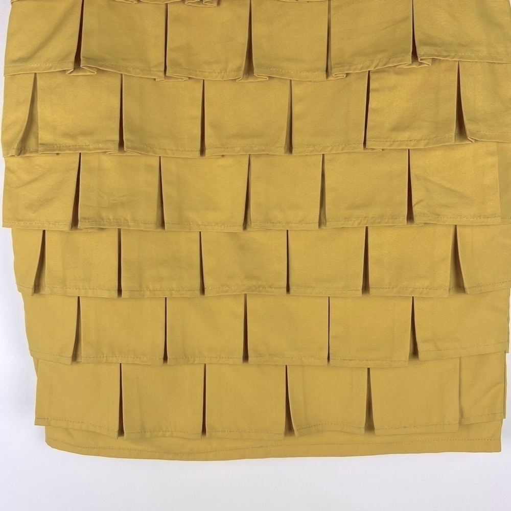 GREY | Office Siren Tiered Mini Square Pleats Pencil Skirt Mustard Gold | S - Picture 3 of 7